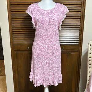 NWT Lost & Wander Pink/White Stretch Cap Ruffle Sleeve Summer Dress Size XL